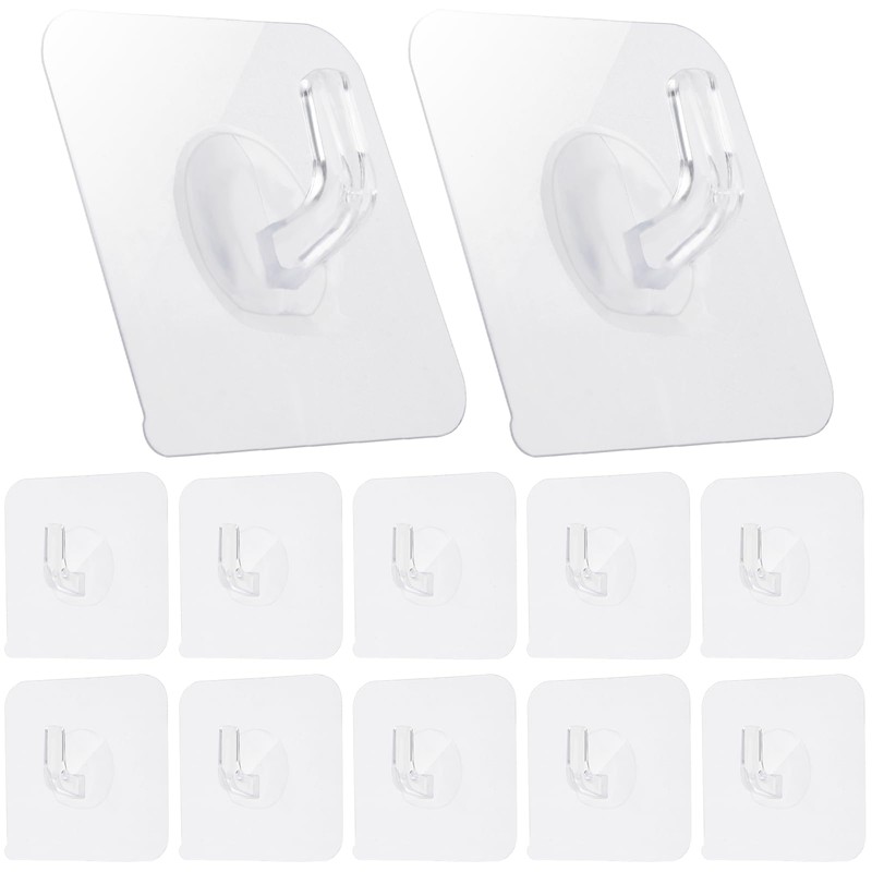 COMNICO 12 Pack Adhesive Hooks Clear Plastic Waterproof Heavy Duty