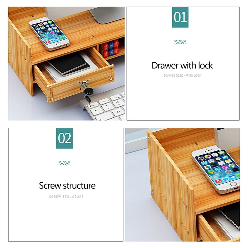 VPABES Office Desk Organizer with Drawers, 2-Tier Computer Holder Monitor