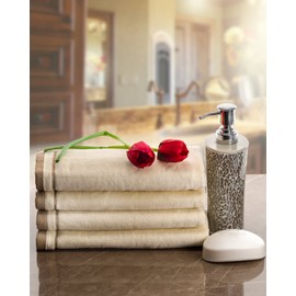 Regalos monogramados, toallas de dedos, 11 x 18 pulgadas, juego de 4 toallas bordadas decorativas de color marrón dorado, extra absorbentes, 100% algodón, regalo personalizado, para baño/cocina, inicial G (marfil)