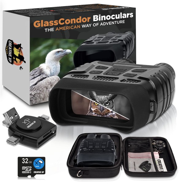 CREATIVE XP Night Vision Goggles - Military Grade, Digital Infrared Binoculars - Deer Hunting Accessories, Tactical Gear W/ 32GB, SD Card Reader, 6 AA Batteries, High-Performance Optics, Armor Body