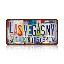Vintage State License Plate Las Vegas,Nv Wall Decor Metal Tin Sign for Bar Home Bedroom 12 x 6 Inches （Including latitude and longitude）