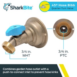 SharkBite 3/4 x 3/4 Inch MHT 45 Degree Hose Bibb, Quarter Turn, Push To Connect Brass Plumbing Fitting, PEX Pipe, Copper, CPVC, PE-RT, HDPE, 24631LF