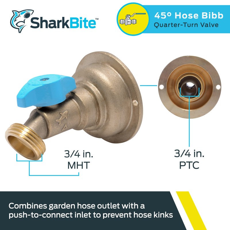 SharkBite 3/4 x 3/4 Inch MHT 45 Degree Hose Bibb,