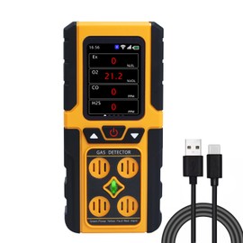 4 Gas Detector Portable 4 Gas Monitor EX H2S CO O2 Meter Rechargeable Gas Leak Detector for Natural Gas/Sewer Gas/Explosive Gas, with Clip, Audible & Visual Alarm, SOS, WiFi, Bluetooth, GPS Function
