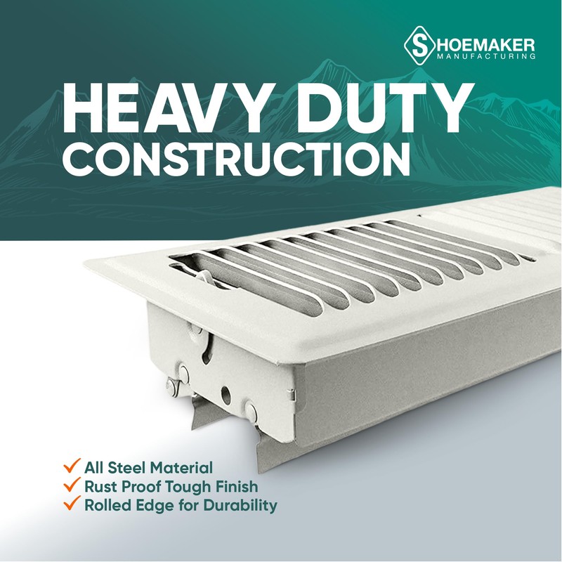 Shoemaker 4x12 Floor Register – Warm White Heavy Duty Metal