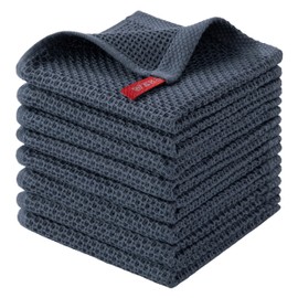 joybest Cotton Kitchen Dish Cloths, 8-Pack Waffle Weave Ultra Soft Absorbent Dish Towels Washcloths Quick Drying Dish Rags, 12x12 Inches, Dark Grey