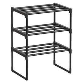 SONGMICS Shoe Rack, 3-Tier Shoe Organizer, Metal Storage Shelf, Upright or Upside Down, for 4-8 Pairs, Stackable, for Entryway, 11.8 x 16.7 x 21.5 Inches, Black ULSA003B01