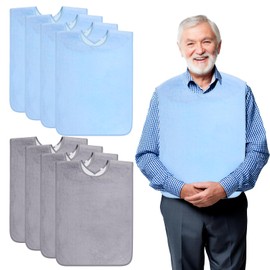 Dimeho 8 Pack Adult Bibs for Men Women Waterproof Towel Bib Reusable Terry Bibs Adjustable Clothing Protectors Washable Elderly Bib for Special Needs Adults Seniors