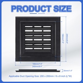 PATIKIL 8x8 Inch Plastic Ventilation Grille, Return Air Vent Cover Removable Vent Filter Grilles with Built-in Mesh Screen for Wall or Ceiling HVAC Vents, Black