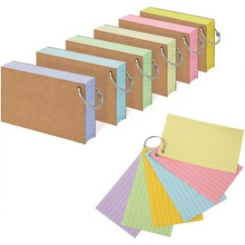 MEETOZ 6 Pack Flash Cards Ruled Index Cards Revision Cards with 6 Binder Rings, Kraft Paper Notecards Lined Index Cards, 12.7x7.6cm, for Study Office NotePads School Learning Memo