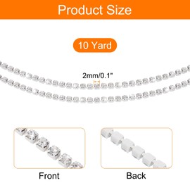 sourcing map 10 Yard Crystal Rhinestone Close Chain Trim, Crystal Rhinestone Diamond Strips for Jewelry Making, DIY, Rhinestone Bling Sewing Embellishments, Silver Rhinestone with Silver Base