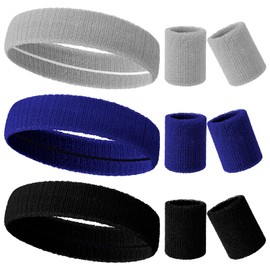 Meng Jiaran 9Pcs Sweatband with Wristbands Set, Sports Headbands Sweat Bands Absorbent Sweatbands for Gym Sports 80s Headband for Men and Women Running Exercise