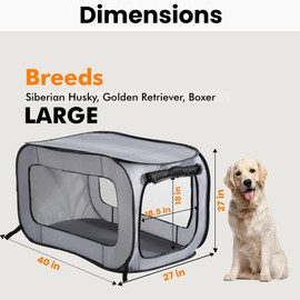 Portable Collapsible Pop Up Kennel, 40" L x 27" W x 27" H, Gray
