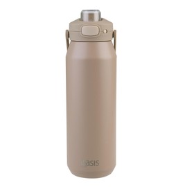 Oasis Ceramic Lined Stainless Steel Triple Wall Insulated 'Capri' Drink Bottle with Quick Release Lid 1 Litre - Latte