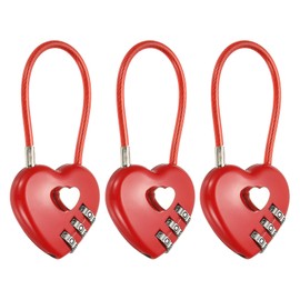 PATIKIL 3 Digit Cable Combination Lock, 3 Pcs Heart Shape Cable Lock with Combination 4.3" Steel Rope for Gym Bikes Cabinets Wardrobes Small Fences, Red