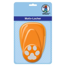 Ursus 19480056 Hole Punch with Lever, Medium, Paw, Orange, Punched Motif Approx. 25.4 mm, Made of Plastic with Metal Punch, Suitable for Grammages of 160 220 g/m²