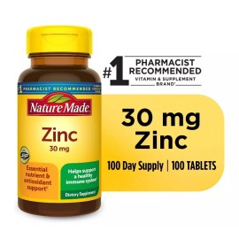 Nature Made Zinc 30 mg Tablets, Dietary Supplement for Immune Support, 100 ct