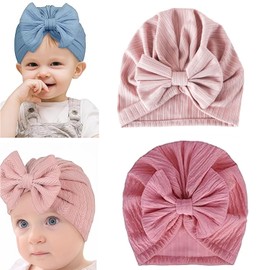 DILUSILK 2PCS Newborn Baby Hat,Turban Hat for Baby Turban Hats Infant Girls Boys Cap Nursery Hospital Caps for Newborn Baby, Toddlers (UK, Numeric, 3, Baby, Pink and Off-White)