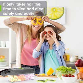 Putsea Vegetable Chopper Pro, Putsea Mandoline Slicer – 7 Stainless Steel Blades for Onion, Potato, Salad – Safe, Easy Clean & Dishwasher Safe Kitchen Gadget – Ideal for Parents, RV