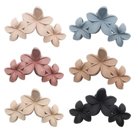 Yinluluna 6PCS Cute Flower Hair Clips，Big Flower Claw Clip for Thick Hair，Hawaiian Plumeria Hibiscus Clip for Women Girls（Coffee color）
