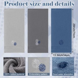Tingjoo Dahlia Flower Hand Towels Farmhouse Bathroom Towels 14x29 Inch Embroidered Decorative Cute Spring Summer Hand Towels Cotton Soft Absorbent Towels for Bathroom Kitchen