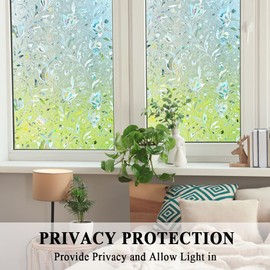 Tulip Decorative Window Film,No Glue Frosted Privacy Film,Stained Glass Door Film,Reflective Static Cling Heat Control Anti UV Window Decoration for Home and Office,17.5 inches by 157 inches