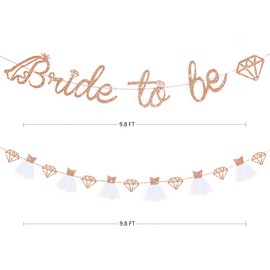 pinkblume Rose Gold Bride To Be Banner Sign Double Sided Glitter Paper 3D Wedding Dress Diamond Bride Garland Bunting for Bridal Shower Wedding Engagement Bachelorette Hen Party Decorations Supplies