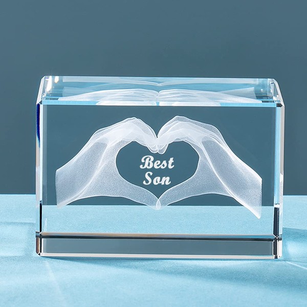 ERWEI Crystal Gifts for Son with Text Best Son in Glass Cube Encouraging Gift for Son Birthday Presents for Son
