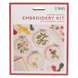 RHS The Royal Horticultural Society Embroidery Hoop Decoration Kit, Summer Berries Designs, (Pack Of 4), Embroidery Kits For Adults & Adults Beginners, Gift Idea, Embroidery Pattern
