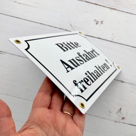 Sosenco Bitte Ausfahrt freihalten Sign - 15 x 25 cm - Ceramic Enamel - Weatherproof - Tin Sign - Enamel Sign - Parking Prohibited - White