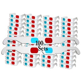 eLUUGIE 100 Pairs 3D Cardboard Glasses Universal Anaglyph 3D Glasses Cardboard Paper Red Blue Cyan or Movie (100 Pairs)