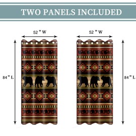 Rustic Lodge Bear Window Curtains Upside Down Bear Farmhouse Cabin Window Treatment Grommet Thermal Curtain Set with Southwestern Patterns for Home Decor 52x84 Inches, 2 Panel CLWYAH2