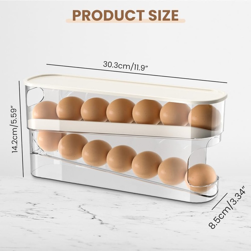 Haipky Space-Saving Rolling Egg Holder for Refrigerator, 12-Large Egg Capacity,