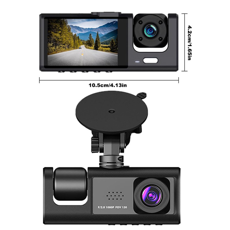 Dash Cam Front and Rear Inside 3 Cameras 1080P+720P+480p Car