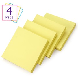 Sticky Notes 3x3 Self-Stick Notes Bright Colors Sticky Notes 4 Pads 100 Sheets/Pad (Yellow)