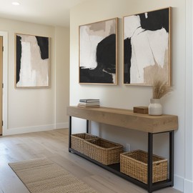 Large Framed Black and White Neutral Abstract Wall Art for Living Room, 3 Piece Canvas Prints Paintings Artwork for Walls, Modern Minimalist Abstract Pictures for Hallway Office Wall Decor 24x36 In