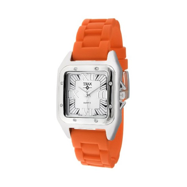 Trax Women's TR5132-WO Posh Square Orange Rubber White Dial Watch