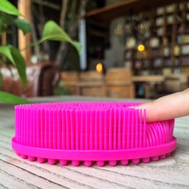 Premium Sensory Brush for Kids or Autism,Soft Silicone Body Scrubber,2 in 1 Sensory Room Occupational Therapy Sensory Brushes,Silicone Loofah,Pet Shower Brush Bath Brush Shampoo Brush(oval-deep pink)