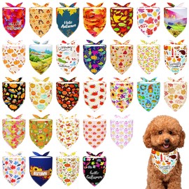 Pai Sence 30 Pcs Fall Dog Bandanas Bulk for Small Dogs 18 Inch Autumn Dog Bandanas Adjustable Polyester Scarves for Puppy Cats XSmall Breed Grooming S