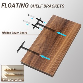 SAYAYO Floating Shelf Brackets Heavy Duty 75MM/3-Inch Wall Brackets Invisible Hidden Shelf Supports for Concealed Wood Shelves, Metal Black 8 Pack, EJY70X75B-8P