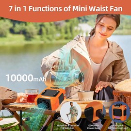 CHARMPㅤ Waist Fan - Portable Cooling Clip Belt Fan with 10000mAh Battery, 24H Working Time, 3 Speeds, 16000RPM Airflow, LED SOS Warning Light for Jobsite, Farming, Fishing, Hot Summer