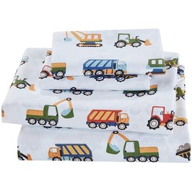 Elegant Home Multicolor Construction Site Equipment Trucks Tractors Design 7 Piece Comforter Bedding Set for Boys/Kids Bed in a Bag with Sheet Set # Construction Trucks (Full Size)