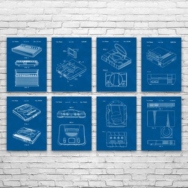 Video Game Console Patent Prints Set of 8 (9x12), Video