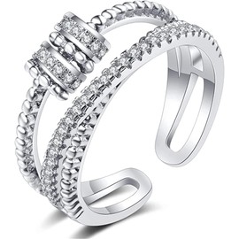 JINJIASC Fidget Ring Anxiety Rings For Women Girls Ring with Beads Spinner Adjustable Swivel Ring Figet Anxiety Jewelry Gift For Stepdaughter To My Daughter (Silver)