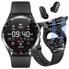 VOVOAEWACH Smart Watch with Earbuds, 1.32 Inch Round Fitness Watch X7, 2 in 1 Bluetooth Watch with Step,Calories,Sleep Monitor,Heart Rate Blood Pressu-re Monitor for iOS & Android