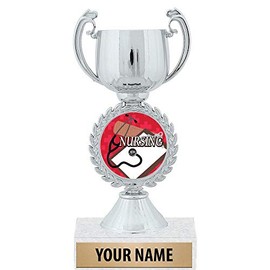 6.5" Silver Nursing Trophies, Custom Chaplet Cup Nursing Trophy Award