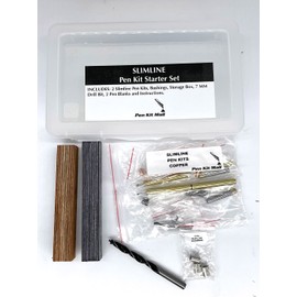Pen Kit Mall - 7MM Slimline Pen Kit Starter Set with Case, Drill Bit, Bushings and Wood Blocks