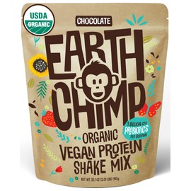 EarthChimp Organic Vegan Protein Powder - with Probiotics - Non GMO, Dairy Free, Non Whey, Plant Based Protein Powder for Women and Men, Gluten Free - 26 Servings 32 Oz (Chocolate)