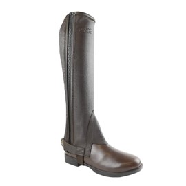 AK New Unisex Side Zip with Stretch Panel Full Grain Leather Equestrian Horse Riding Half Chaps AKRS-1022 (Brown, 14/XXS)