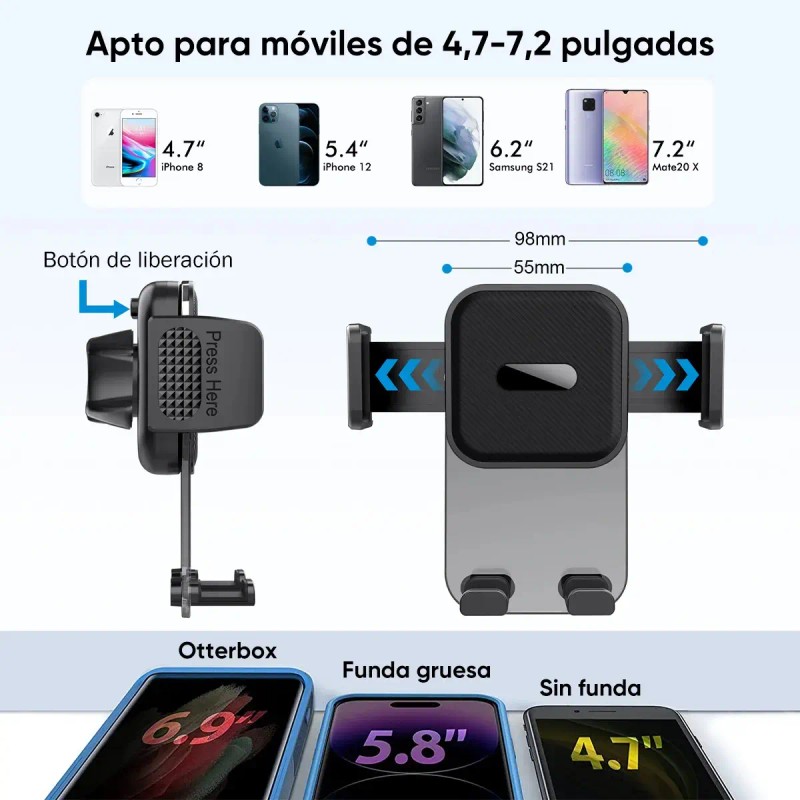 Soporte Celular Auto 3 en 1 Base Telefono Tablero Rejilla
